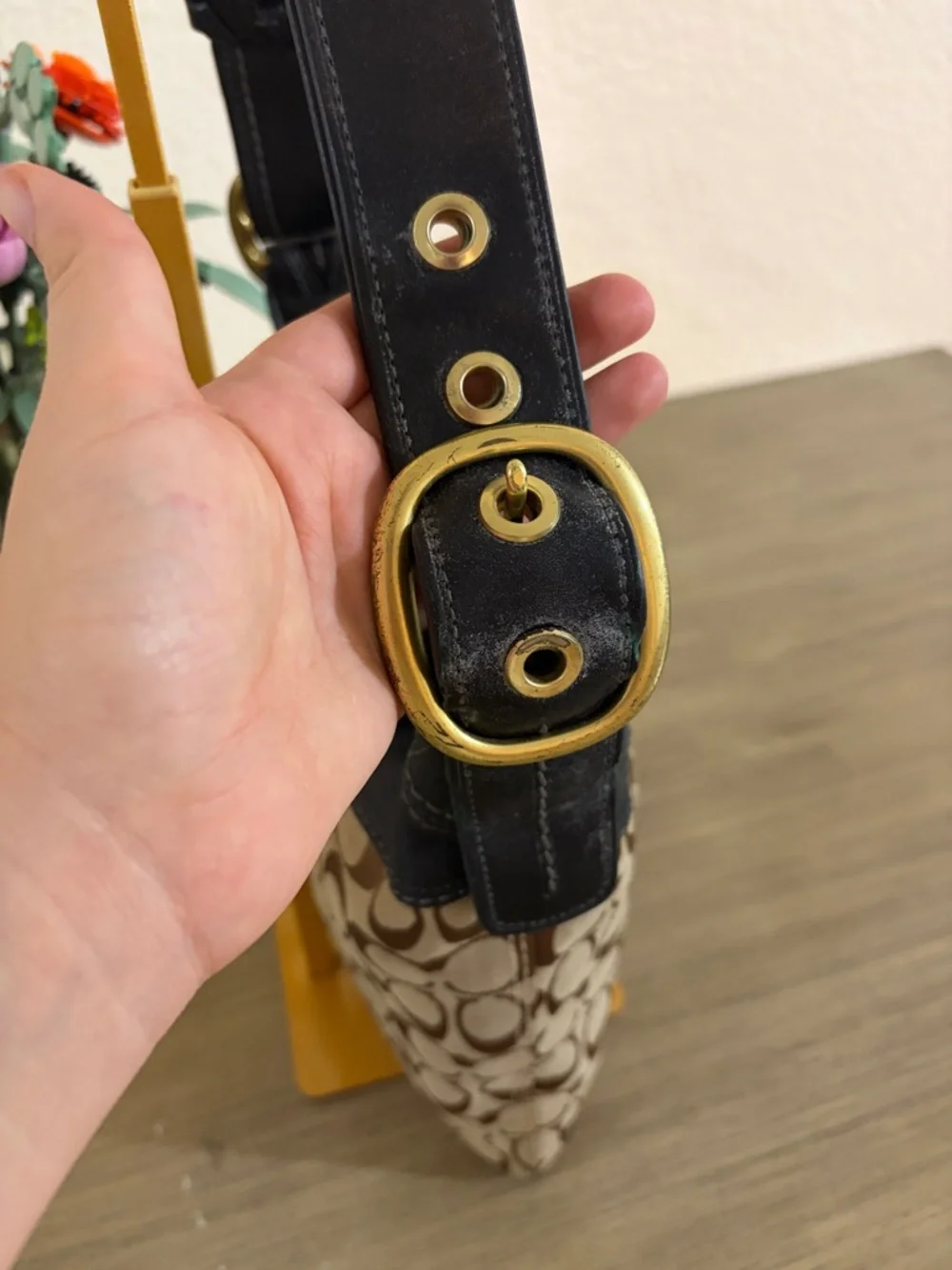 Coach 11437 Bleecker Brown Canvas Black Leather Bucket Crossbody Shoulder Bag